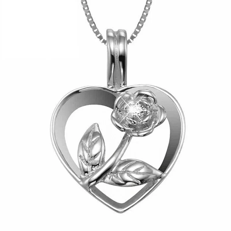 Almei Female Rose Gold Color Heart with Flower Pendant Necklace CZ Silver 925 Jewelry for Valentine's Day Gift Box 40%LN003 | Украшения