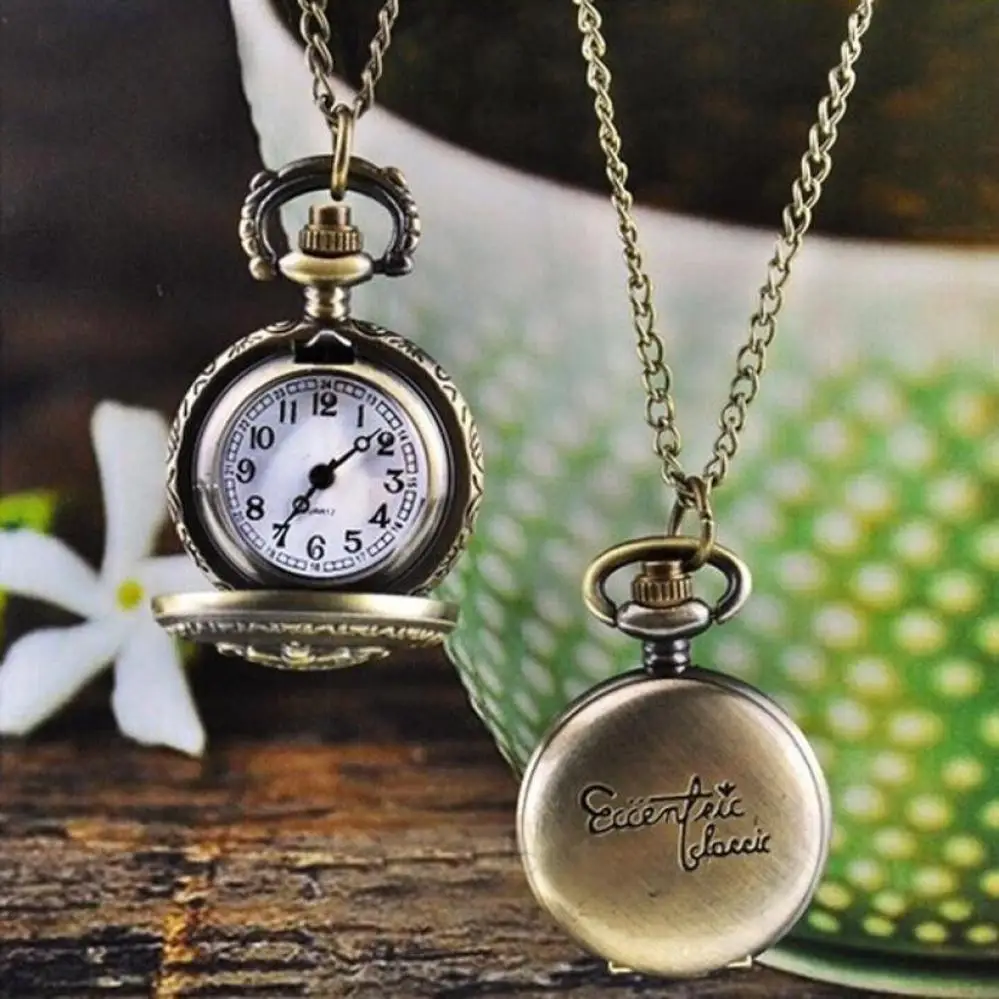 

Timezone #301 Fashion pocket watche Vintage Retro Bronze Quartz Pocket Watch Pendant Chain Necklace