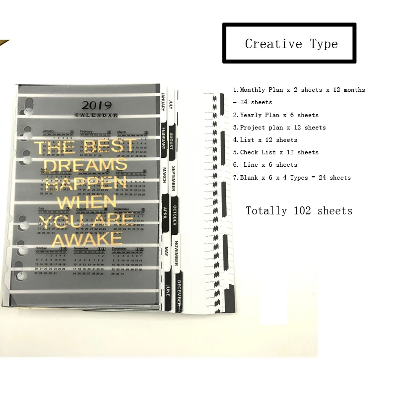 2019 Creative Европейский черный наполнитель бумаги Dokibook спиральный блокнот A5A6 планировщик внутренний ядро Еженедельный ежемесячный дневник пополнение школьные канцелярские принадлежности - Цвет: 2019 Creative