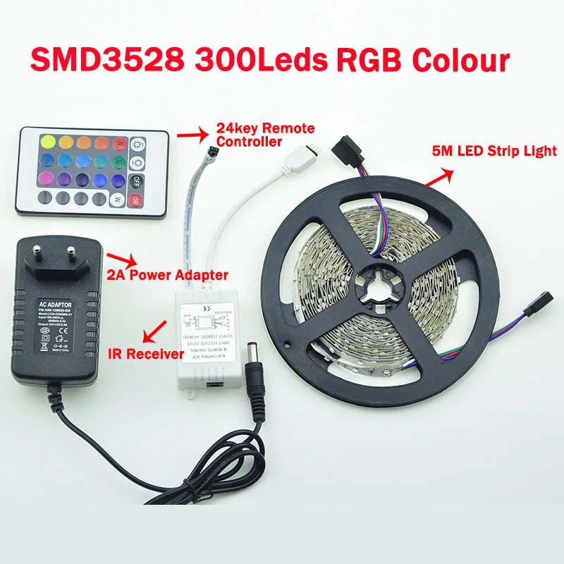 5 m RGB 3528 светодиодный полосы DC12V свет 300 s не обладает водонепроницаемостью гибкая