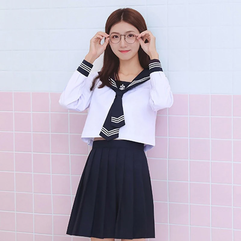 

Японская школьная форма для девочек, Корейская Классическая морская школьная форма с длинным рукавом и морским принтом, костюм для старшей ...