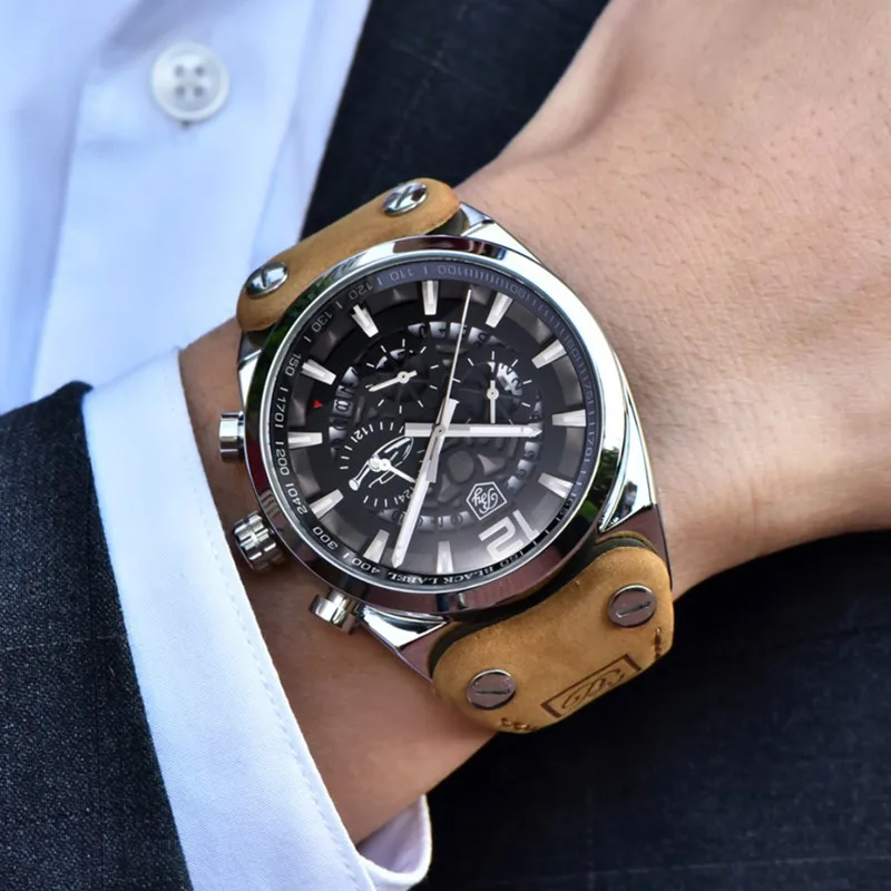 BENYAR Men's Watch Brand silver black Dial reloj hombre Quartz Waterproof Leather Brown Strap Top Luxury Chronograph erkek saat |