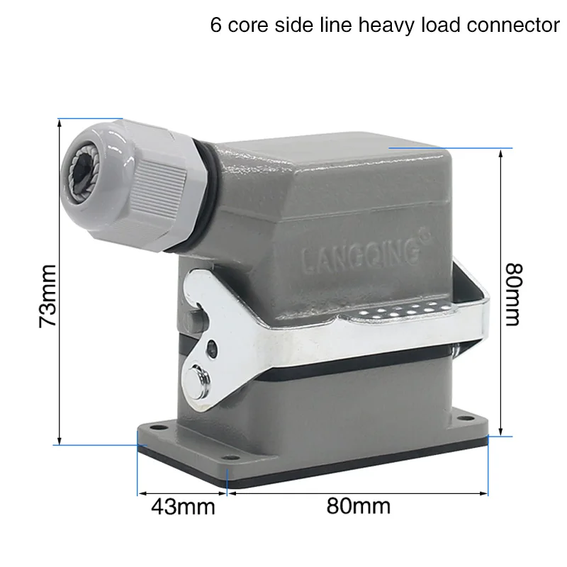 

HDC-HE-006 Прямоугольный сверхмощный разъем Шестиконтактная авиационная водонепроницаемая розетка 500 В 16 А