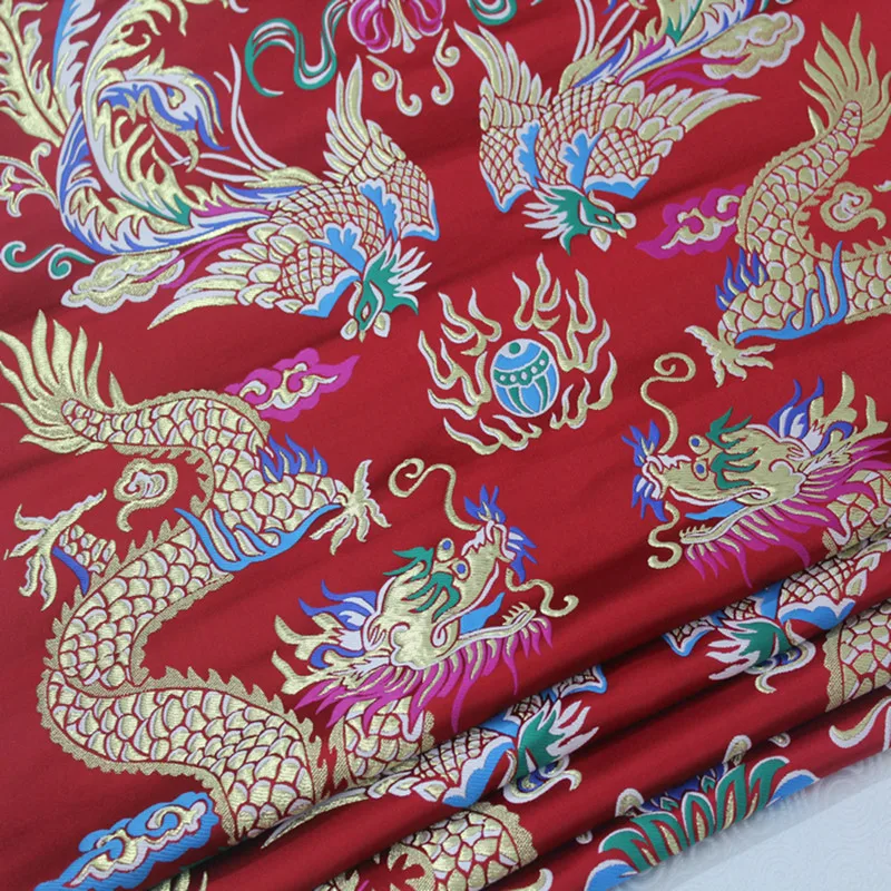 

CF91&92 1Yard Chinese Style Cheongsam Fabric Red Dragon And Phoenix Fabric For Chinese Wedding Dress Antique Jacquard Patchwork