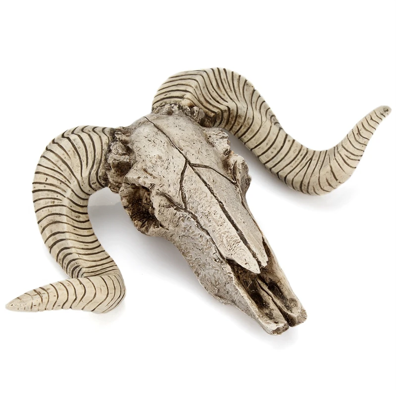Creative Resin Sheep Head Skull Wall Religious Animal Longhorn Ram Sculpture Figurines Crafts Horns Goat Home Decor Ornaments