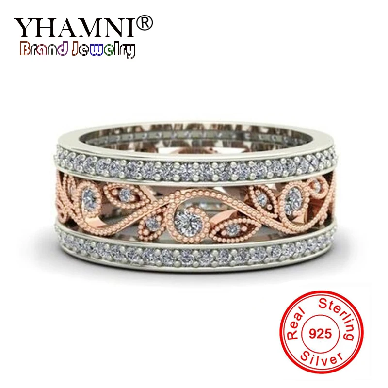 YHAMNI,, чистое 925 Твердое Серебро, обручальные кольца для женщин, очаровательные цветы, кольцо, натуральный циркон, CZ, золотой цвет, кольца RA0103