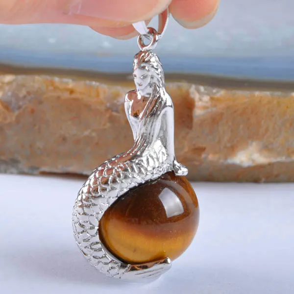 Fashion Jewelry Natural Shell Stone Bead Onyx Lapis Pink Crystal Opal Tiger's Eye Purple Mermaid Pendant 1Pcs | Украшения и