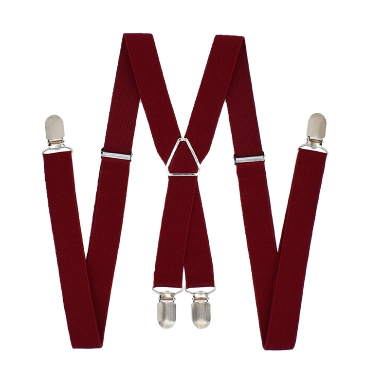 Wine Red Мужские подтяжки сплошной цвет черный полиэстер эластичный взрослый пояс X-shape подтяжки с 4 зажимами для женщин для свадебной вечеринки - Цвет: Wine Red