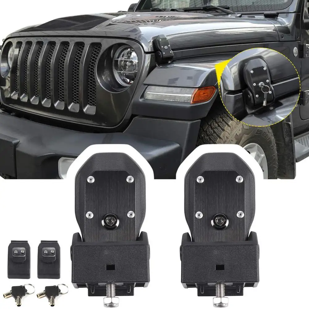 Защелки для капота Замок капота комплект защелки Противоугонный для Jeep Wrangler JL Sports Sahara Freedom Rubicon черный - Цвет: jl with key