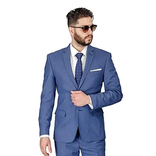 Blue Men Slim Fit Suit Textured Weave 2 Button Wedding Suits For Men Classic Custom Tuxedo Men Suits 2 Pieces Set Costume Homme