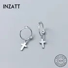 Серьги-кольца женские из серебра 925 пробы, с подвеской в виде креста