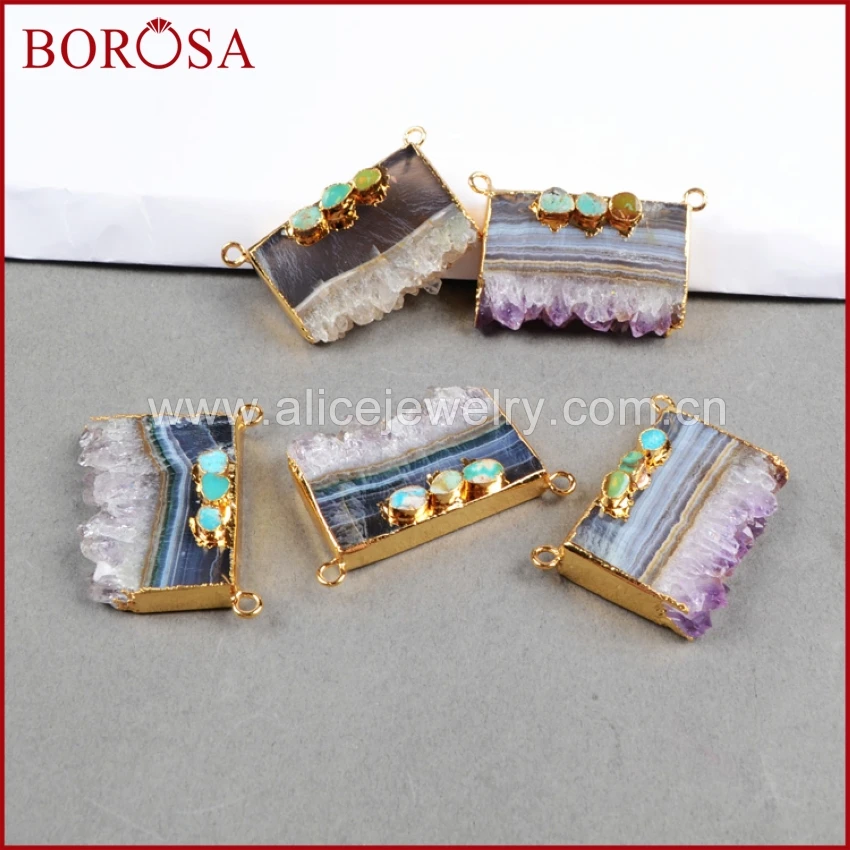 BOROSA 1 шт. свободной формы друза аметиста ломтик и три натуральные синие камни