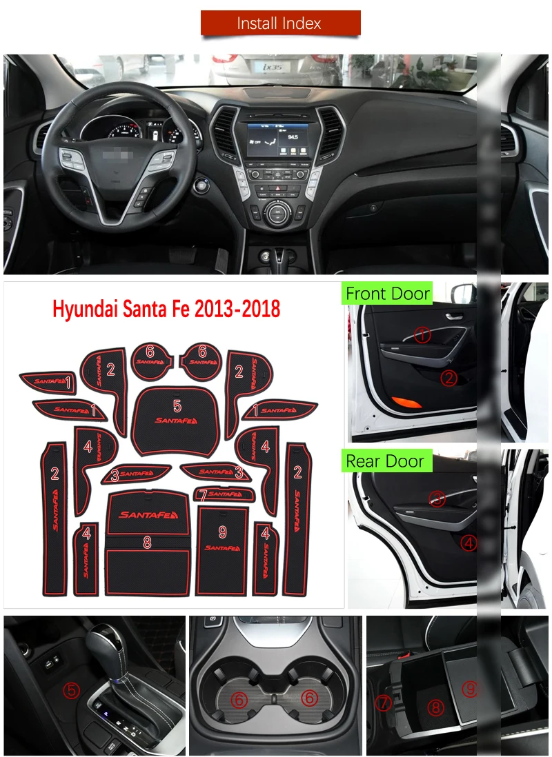 Противоскользящий резиновый подстаканник для Hyundai Santa Fe 2013 2014 2015 2016 2017 2018 DM Maxcruz Grand