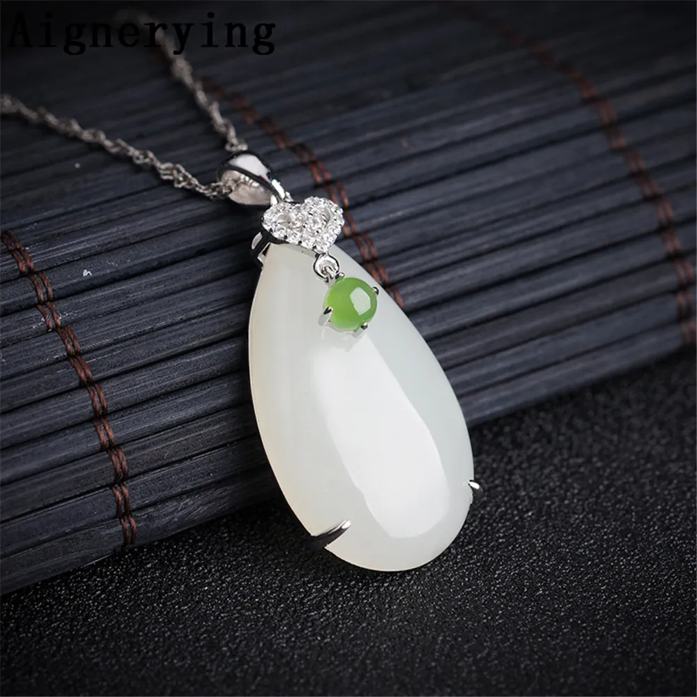 Vintage Certificate Green White Jade Sterling 925 silver Infinity Precious for Women/Men Necklaces Supply Pendant Craft Gift Box | Украшения