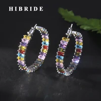 hibride new elegant colorful cubic zircon hoop earrings for women bridal jewelry big circle pendant brincos earring e 901