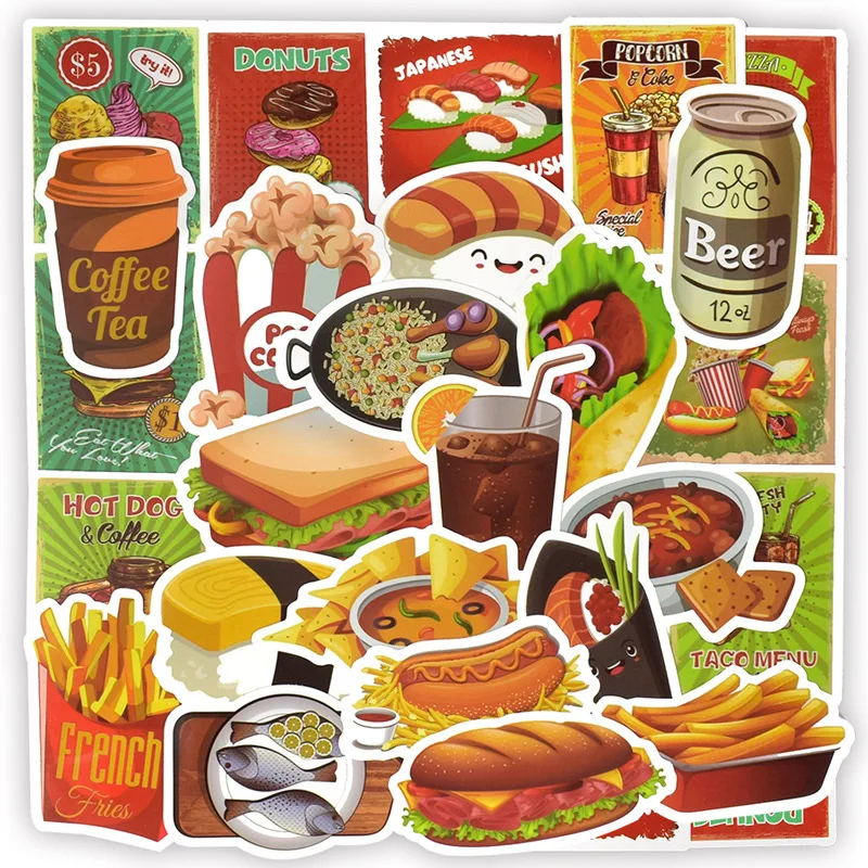 50 шт./упак. вкусные фаст-фуд наклейки игрушки для детей с принтом гамбургер