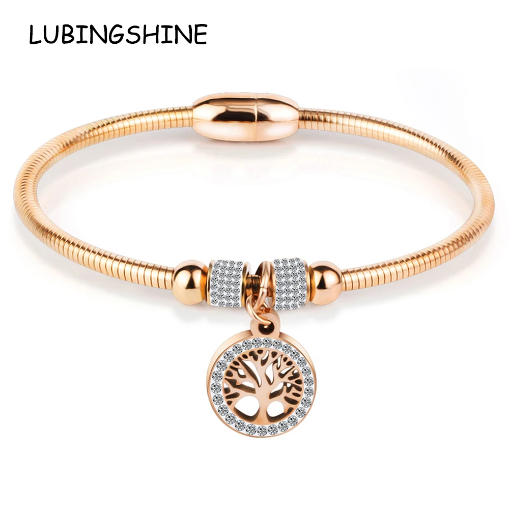 Женский браслет с подвеской Древо жизни LUBINGSHINE роскошный из нержавеющей стали