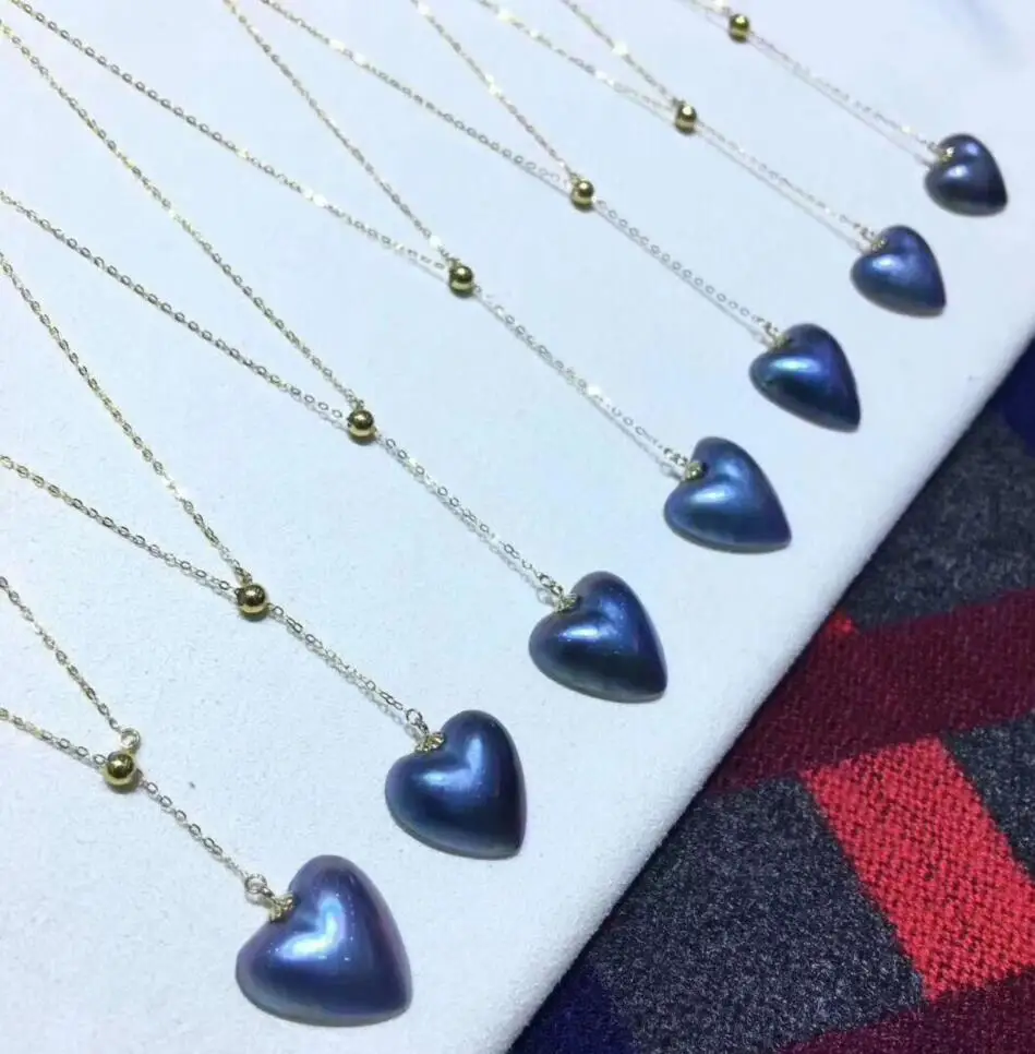 free shipping Natural 14*14mm Maba pearl Heart pendant necklace O chain 18 k solid gold | Украшения и аксессуары