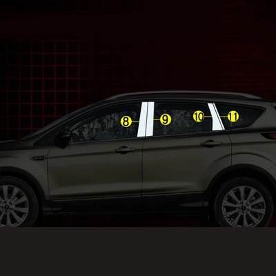 Stainless Steel Full Window Frame Molding Trim Strips With Center Pillars For Ford Kuga Escape 2013- C520 Car Styling - Цвет: 8pcs