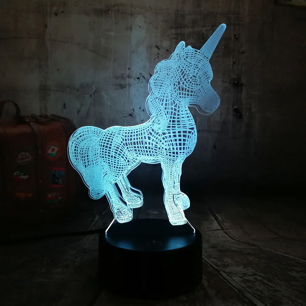 Красивый единорог, романтический подарок, 3D светодиодный настольный светильник, 7 цветов, Ночной светильник, декор для комнаты, блеск для праздника, детские игрушки для подружки