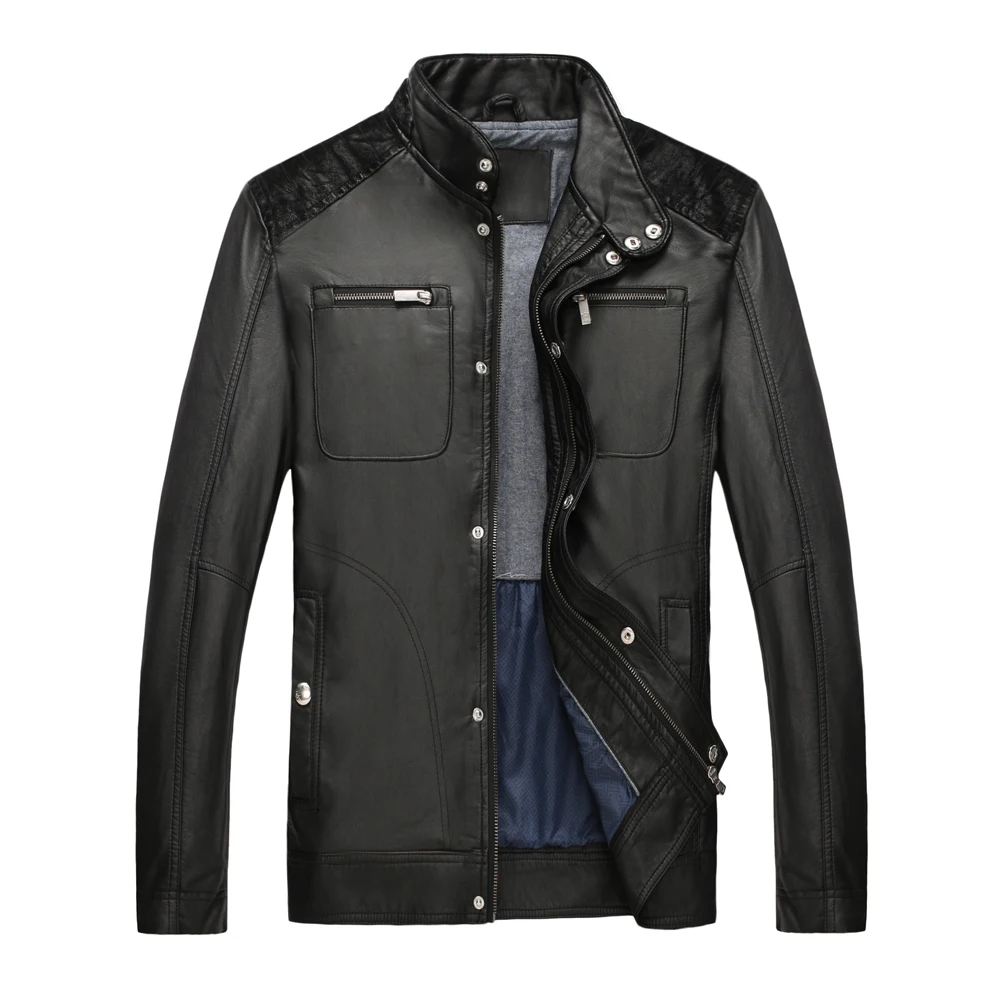 Куртка мужская из экокожи брендовая Повседневная однотонная одежда модная