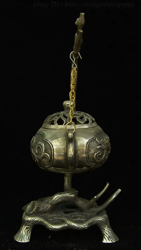 Old China Palace Silver Dragon Loong Hang Incense Burner Censer Incensory Statue | Дом и сад