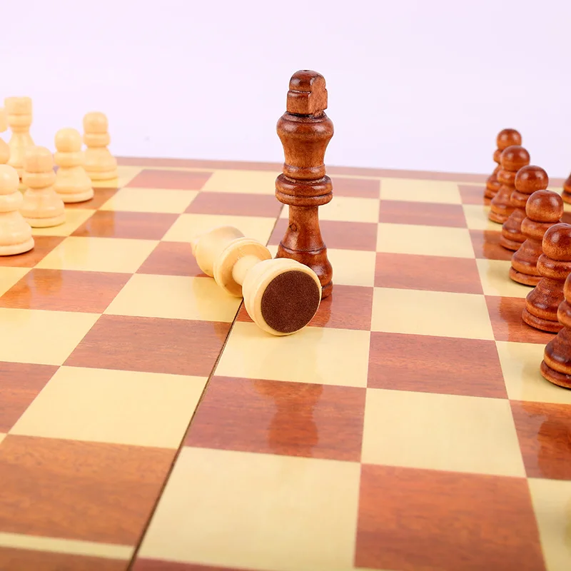 

New Folding Wooden Chess Three-in-one Checkers Chess Chess Puzzle Game 29*29cm