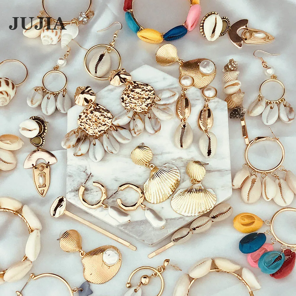 JUJIA, модные женские простые жемчужные висячие серьги, летние, Boho ювелирные изделия, ручная работа, натуральные морские раковины, серьги для девочек