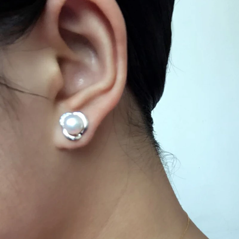 PEISENI 100% natural freshwater pearl stud earrings 7-8 MM Real Pearl 925 Sterling Silver Jewelry For Women Best Gifts | Украшения и