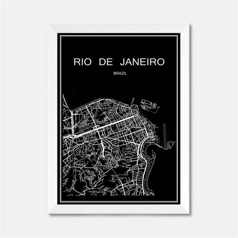 Рио де Жанейро Бразилия город Карта мира Плакат абстрактный Рисунок с покрытием