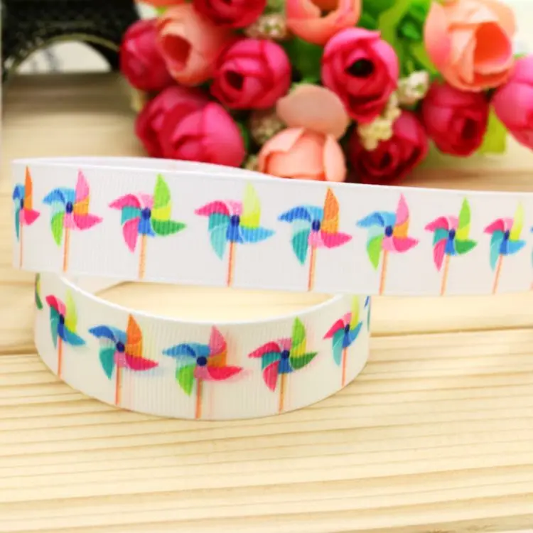 

7/8inch Free Shipping Windmill Printed Grosgrain Ribbon material Headwear Party Decoration Diy Wholesale Craft 22mm P5027