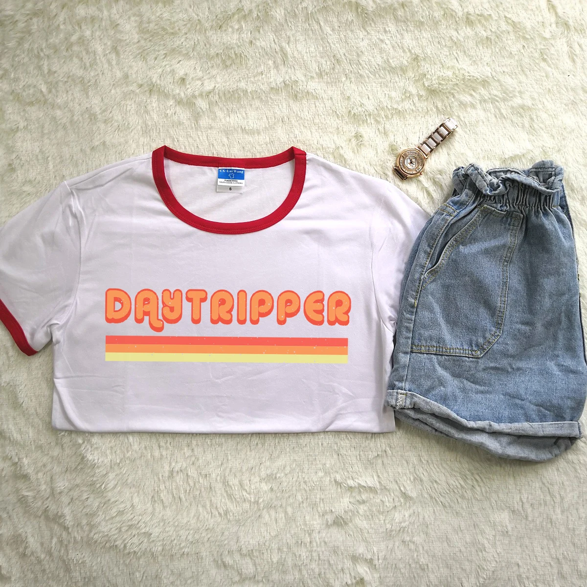 Женская футболка с красным краем Винтажная коротким рукавом новинка 2018 | одежда