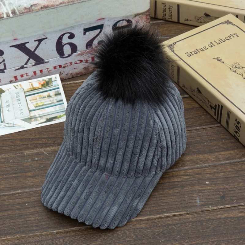 Мех кролика брендовые бейсболки Snapback шляпа папа 2018 На зимнем меху помпоном Шапки