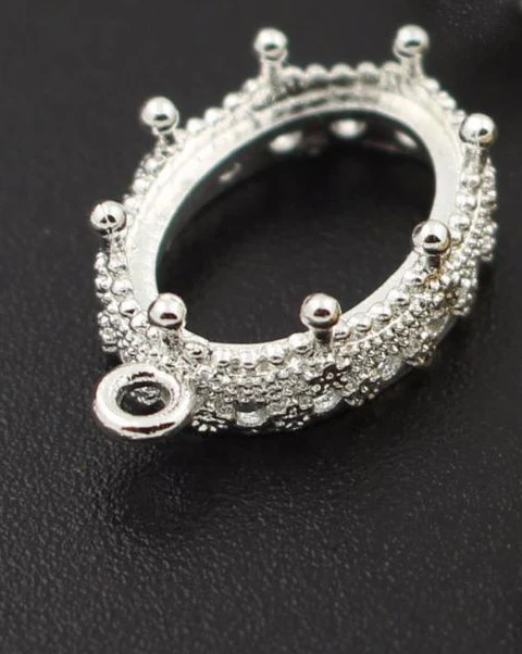 silver tone Открытая задняя подвеска крепкая Корона ободок чашка установка подходит 10x14 мм 13x18 мм Овальный полимерный камень Камея основы для кабошонов фурнитура DIY - Цвет: silver tone