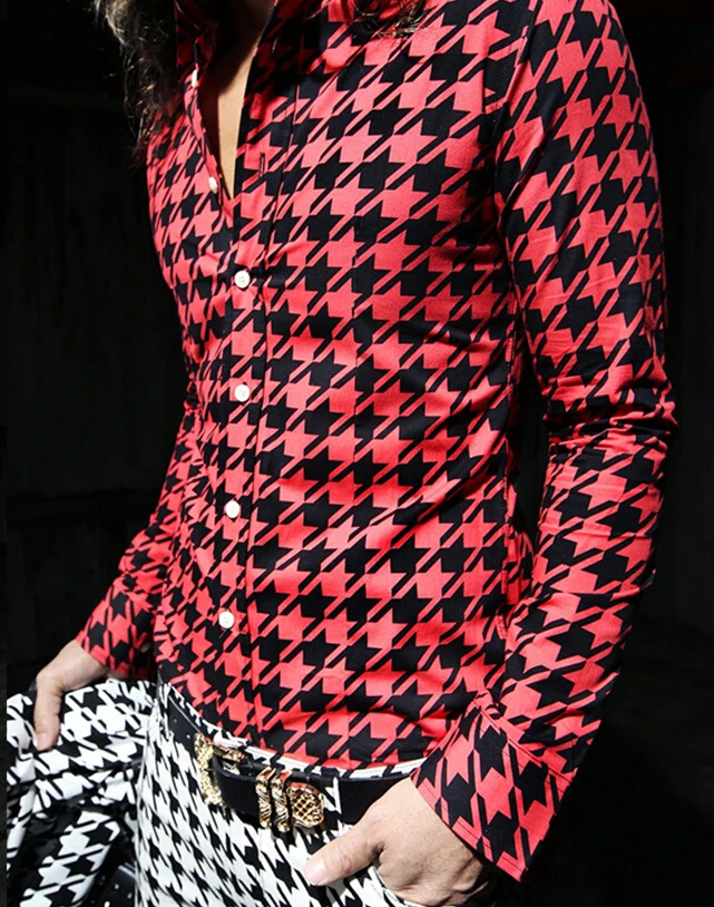 Новейшая мужская приталенная рубашка ночного клуба певицы твидовая лапка