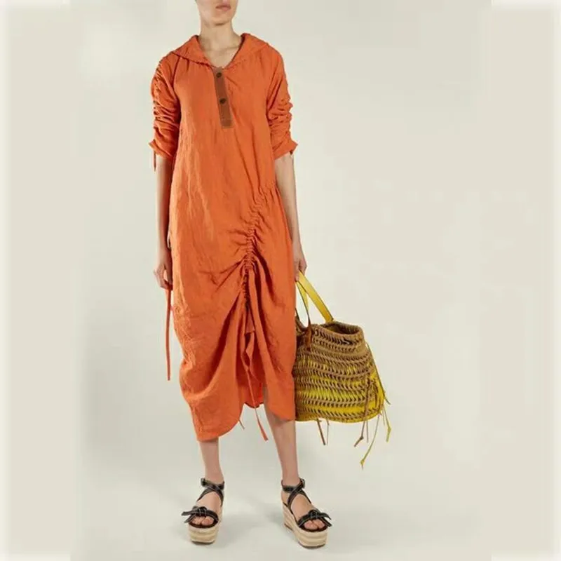 Женское платье с драпировкой элегантное оранжевое Бандажное без бретелек