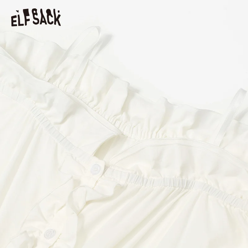 Женское вечернее платье ELFSACK белое однотонное Хлопковое с рукавами фонариками