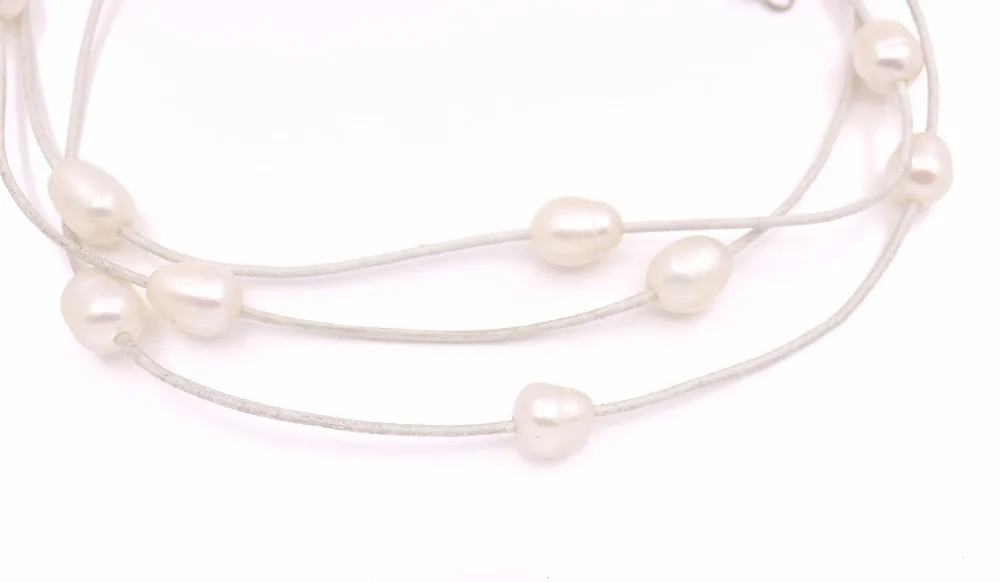 3 ряда натуральный белый жемчудина в виде капли слез белые кожаные кулон Цепочки