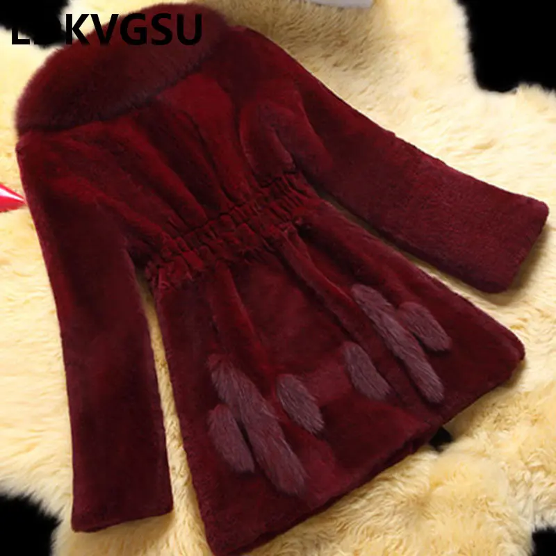 Женская Шуба из меха норки зимняя шуба средней длины искусственного лисьего