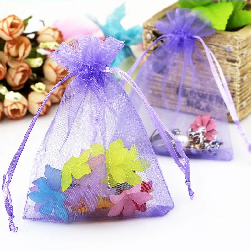 

KoMee New Organza Bag 100pcs/lot 25x35cm For Party Decoration Crafts Pack Festive Supplies Drawsting Packing Bags Customize Logo