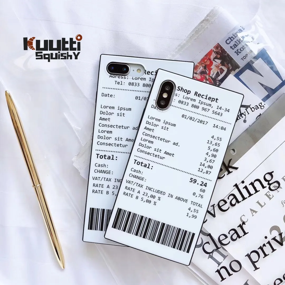 Kuutti Squishy Ins Fashion Funny Reciept White Shockproof Phone Cases for iPhone 6s 7 8 Plus XR XS Max Covers iphone xs case |