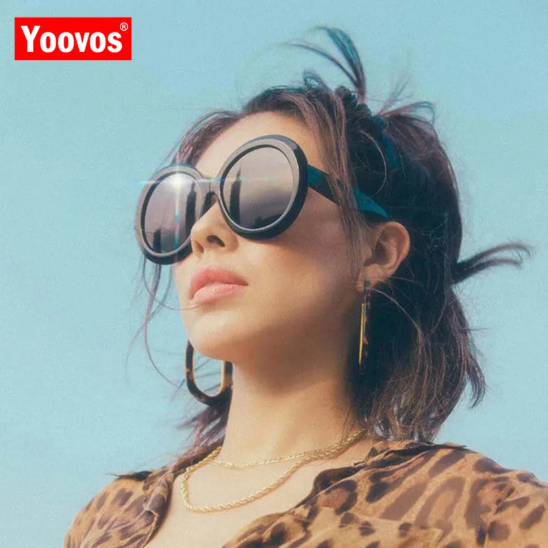 Yoovos 2021 Круглые Солнцезащитные очки для женщин/мужчин большой оправы очков в