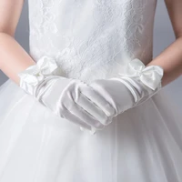 flower girl satin gloves wrist length with bow special occasion gloves for wedding party