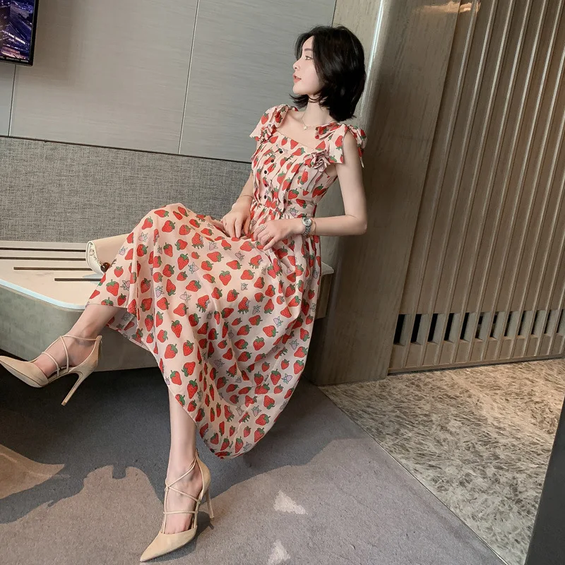 Летнее платье с принтом элегантное сексуальное вечернее на бретельках без