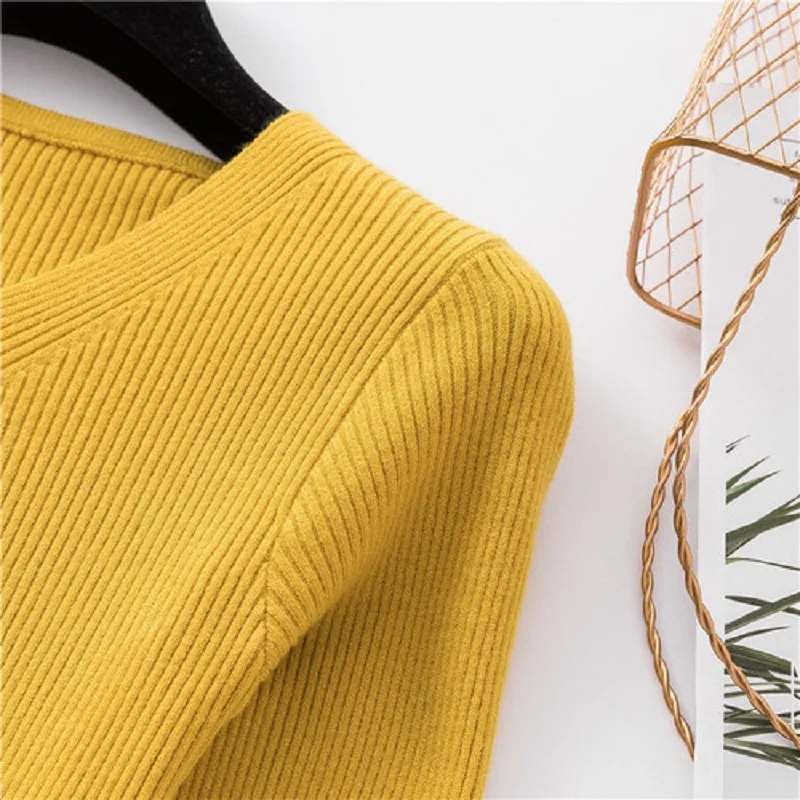 V Neck Sweater Women Pullover Knitted Warm Cashmere Long Sleeve Winter Jumper Womens Causal | Женская одежда