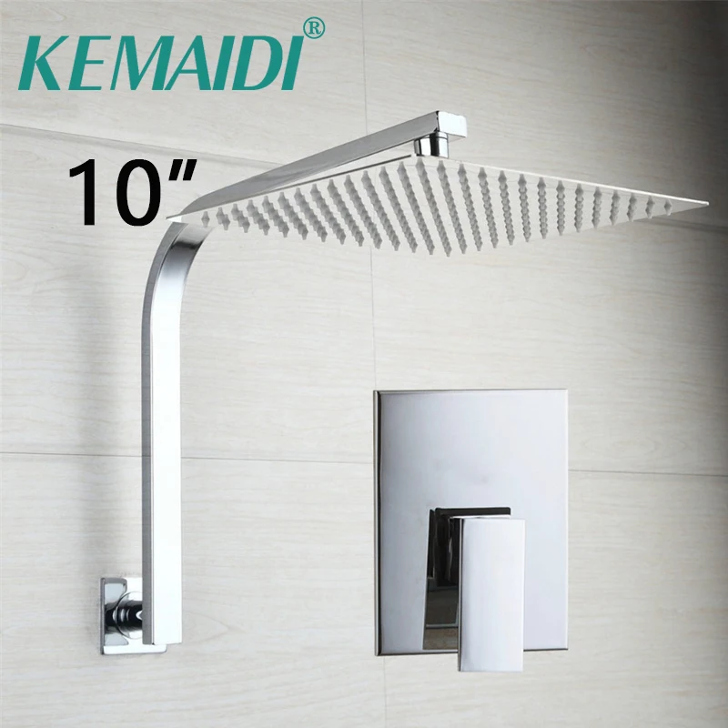 

KEMAIDI 10'' Rainfall Waterfall Shower Head Rain Ultra-thin Panel Wall Mounted Bathtua Shower Faucets Shower Chrome Mixer Taps