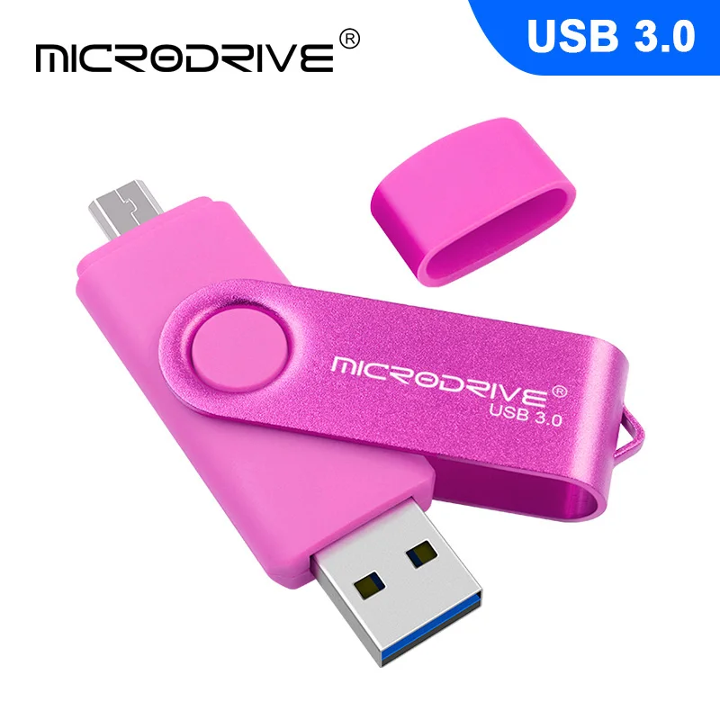 OTG USB 3,0 флеш-накопитель Вращающийся 2 в 1 USB флеш-накопитель 128 Гб 64 ГБ 32 ГБ 16 ГБ быстрая скорость флешки USB карты памяти - Color: Pink