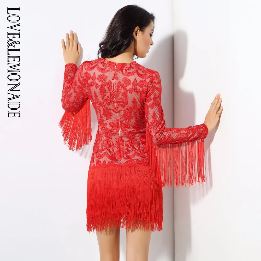 Женское платье с бахромой LOVE & LEMONADE красное/черное/Белое Облегающее Платье из