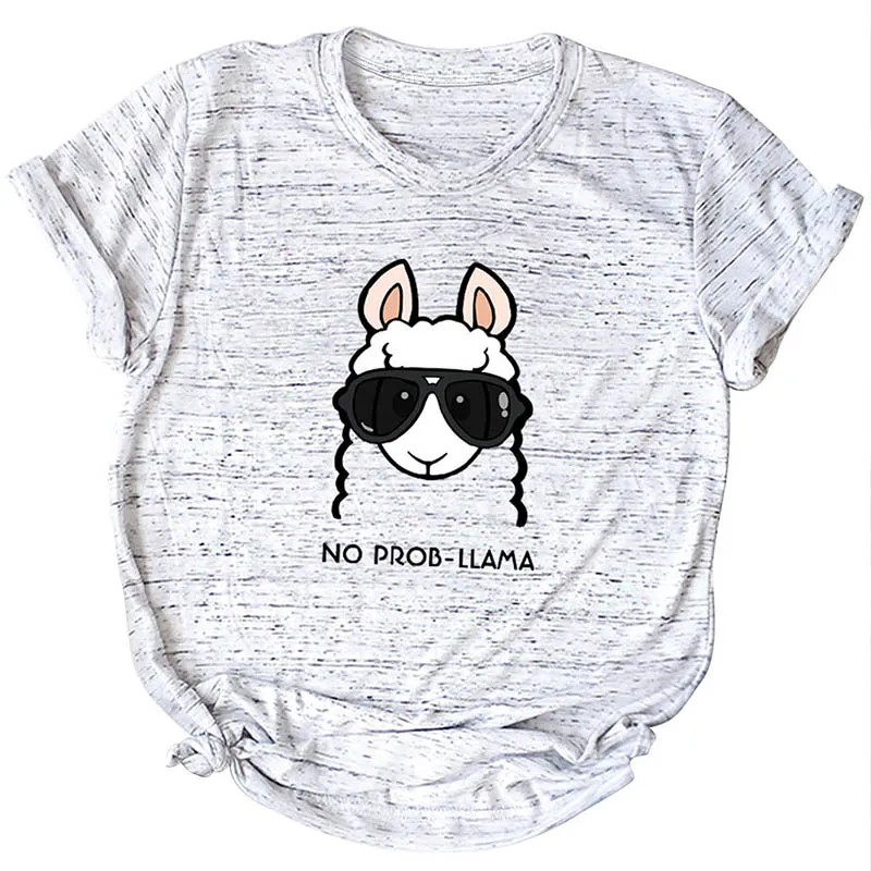 Light Grey Летняя женская футболка без Prob Llama, футболка с рисунком головы, короткий рукав, хлопок, повседневные топы для девушек, футболки размера плюс 5XL - Цвет: Light Grey