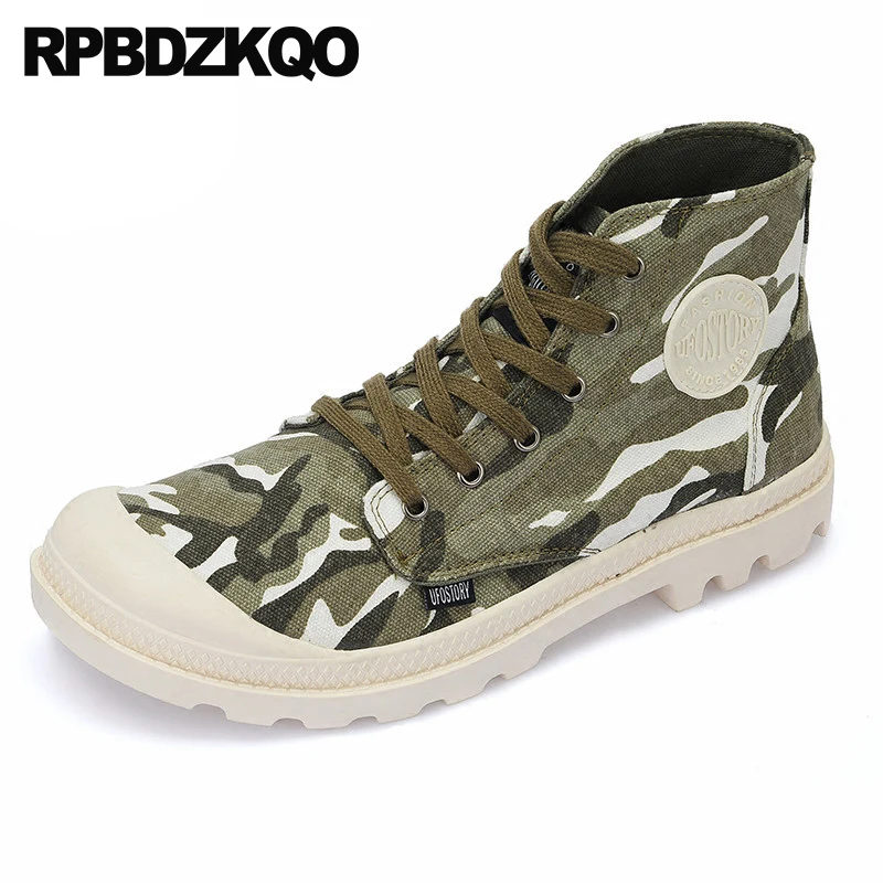 

Casual Flat Big Size Booties Military Canvas Shoes High Top Sneakers Tactical Men Combat Trainer Plus Camouflage Denim Boots